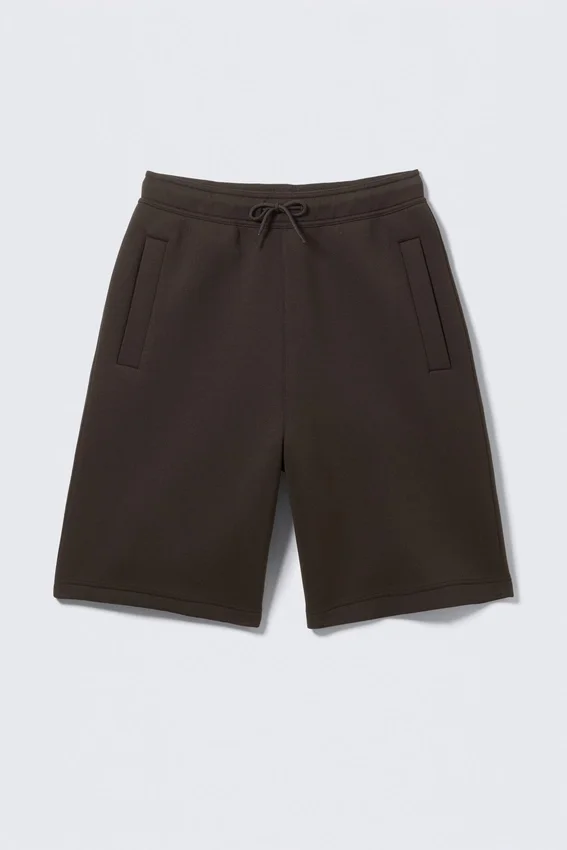 Pantalones cortos holgados de tejido scuba – Marrón oscuro Pantalones cortos holgados de tejido scuba – Marrón oscuro
