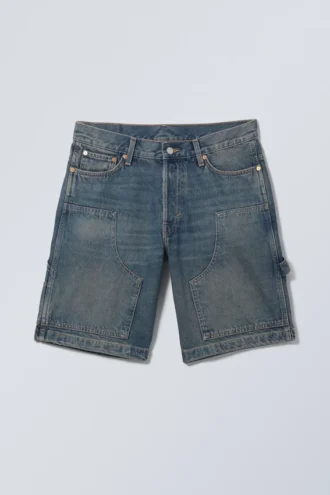Pantalones cortos vaqueros de corte bajo estilo carpintero – Azul acero