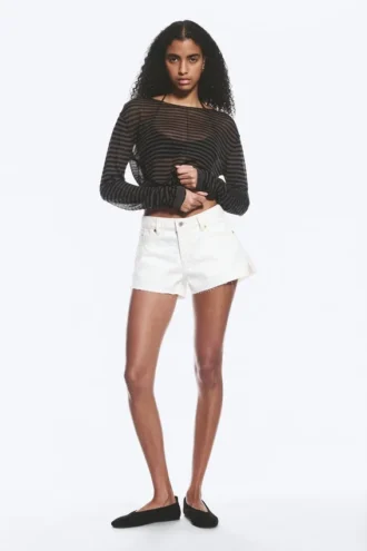 Pantalones cortos vaqueros de talle bajo Bite – Blanco sucio – Blanco