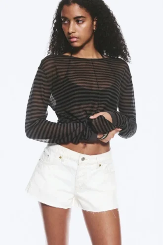 Pantalones cortos vaqueros de talle bajo Bite – Blanco sucio – Blanco