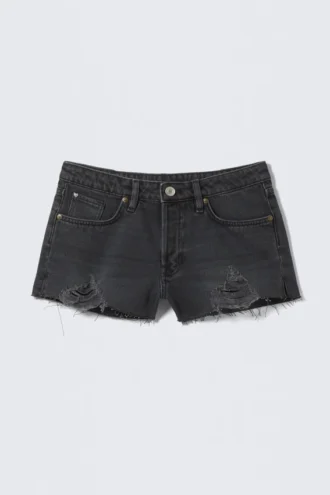 Pantalones cortos vaqueros de talle bajo con bajo sin rematar – Azul ahumado – Azul oscuro
