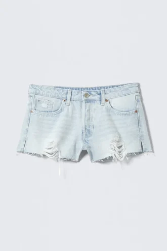 Pantalones cortos vaqueros de talle bajo con bajo sin rematar – Azul fluido – Azul claro
