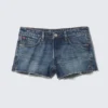 Pantalones cortos vaqueros de talle bajo con bajo sin rematar – Mountain Blue – Azul oscuro Pantalones cortos vaqueros de talle bajo con bajo sin rematar – Mountain Blue – Azul oscuro