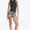 Pantalones cortos vaqueros de talle bajo con flecos Venus – Azul Arizona – Azul medio Pantalones cortos vaqueros de talle bajo con flecos Venus – Azul Arizona – Azul medio