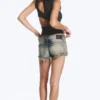 Pantalones cortos vaqueros de talle bajo con flecos Venus – Azul Arizona – Azul medio Pantalones cortos vaqueros de talle bajo con flecos Venus – Azul Arizona – Azul medio
