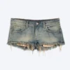 Pantalones cortos vaqueros de talle bajo con flecos Venus – Azul Arizona – Azul medio Pantalones cortos vaqueros de talle bajo con flecos Venus – Azul Arizona – Azul medio