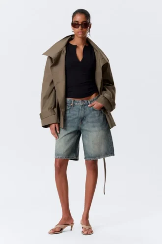 Pantalones cortos vaqueros de talle bajo Monterey – Azul Arizona – Azul medio