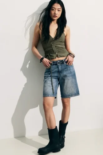 Pantalones cortos vaqueros de talle bajo Monterey – Azul Arizona – Azul medio
