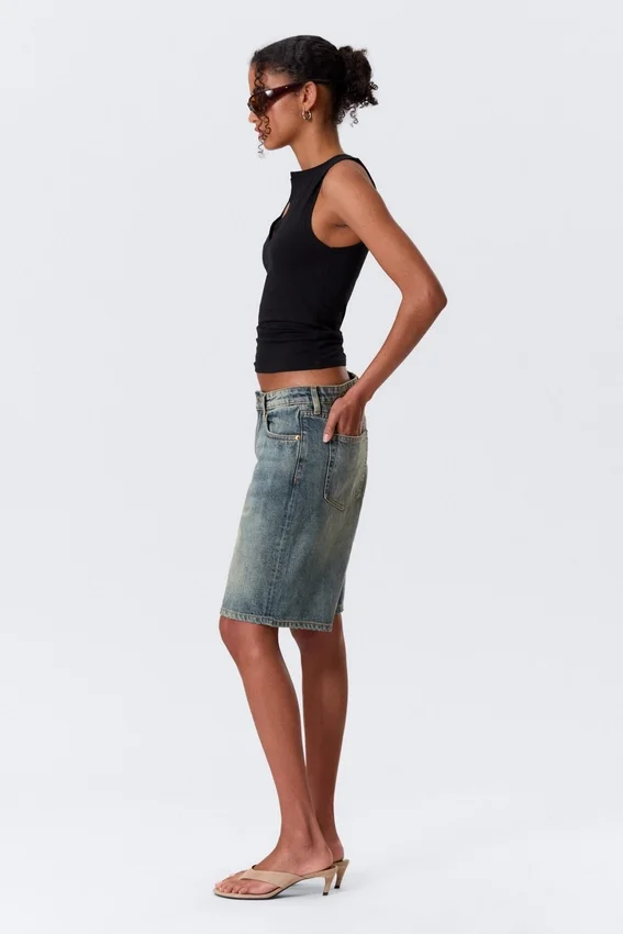 Pantalones cortos vaqueros de talle bajo Monterey – Azul Arizona – Azul medio Pantalones cortos vaqueros de talle bajo Monterey – Azul Arizona – Azul medio