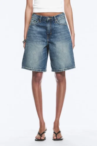 Pantalones cortos vaqueros de talle bajo Monterey – Azul radio – Azul medio