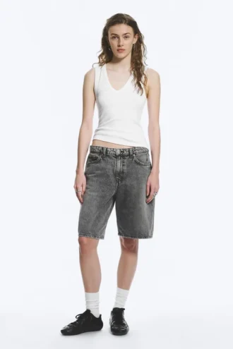 Pantalones cortos vaqueros de talle bajo Monterey – Gris desgastado – Gris
