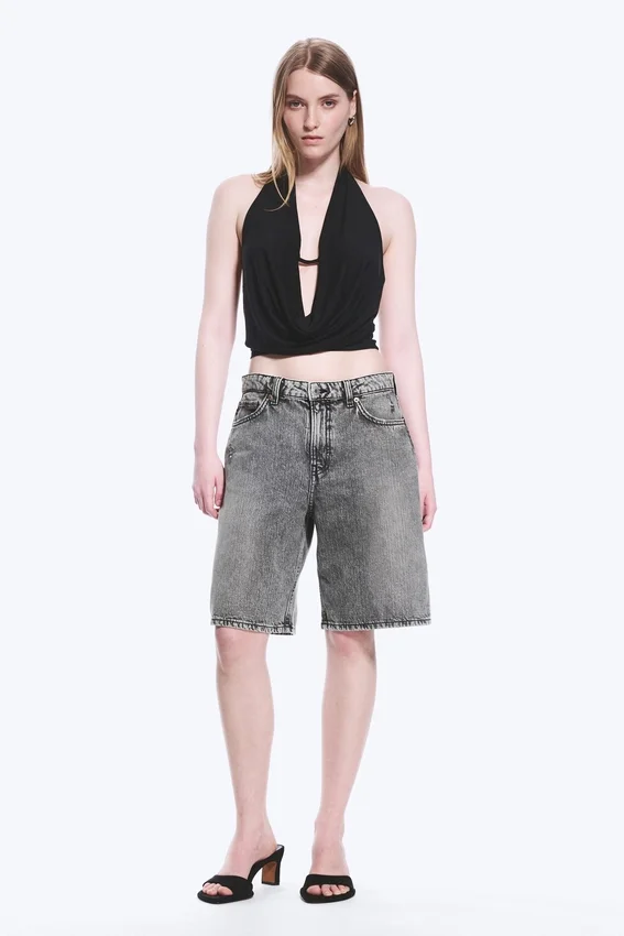 Pantalones cortos vaqueros de talle bajo Monterey – Gris desgastado – Gris Pantalones cortos vaqueros de talle bajo Monterey – Gris desgastado – Gris