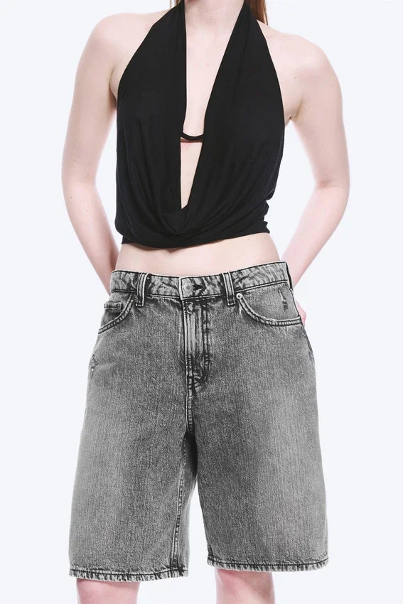 Pantalones cortos vaqueros de talle bajo Monterey – Gris desgastado – Gris Pantalones cortos vaqueros de talle bajo Monterey – Gris desgastado – Gris