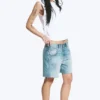 Pantalones cortos vaqueros de talle bajo y corte asimétrico – Azul costero – Azul claro Pantalones cortos vaqueros de talle bajo y corte asimétrico – Azul costero – Azul claro