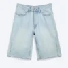 Pantalones cortos vaqueros de talle medio, holgados y con pinzas – Dream Blue – Azul claro Pantalones cortos vaqueros de talle medio, holgados y con pinzas – Dream Blue – Azul claro