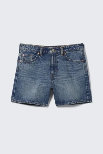 Pantalones cortos vaqueros de talle medio y corte recto Aimo – Azul montaña – Azul medio