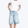 Pantalones cortos vaqueros holgados de talle medio Astro Loose Baggy – Azul Kimberley – Azul claro Pantalones cortos vaqueros holgados de talle medio Astro Loose Baggy – Azul Kimberley – Azul claro