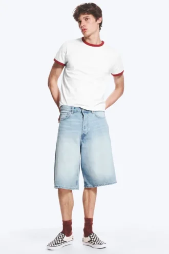 Pantalones cortos vaqueros holgados de talle medio Astro Loose Baggy – Azul Kimberley – Azul claro