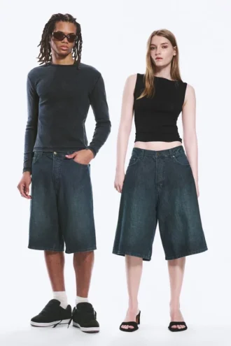 Pantalones cortos vaqueros holgados de talle medio Astro Loose Baggy – Azul lago – Azul medio