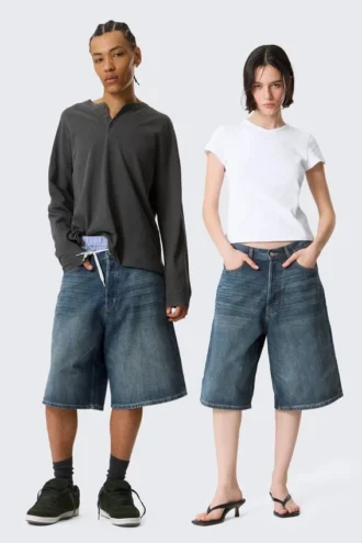 Pantalones cortos vaqueros holgados de talle medio Astro Loose Baggy – Blue Hymn – Azul medio
