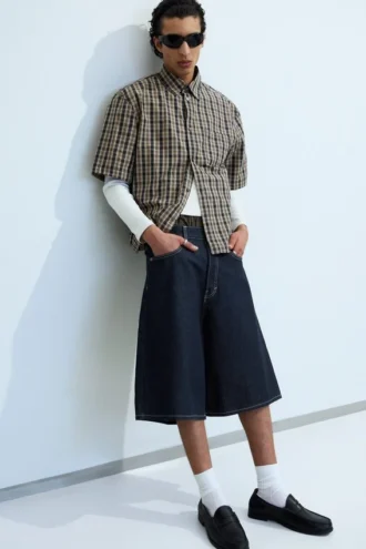 Pantalones cortos vaqueros holgados de talle medio Astro Loose Baggy – Blue Rinse – Azul oscuro