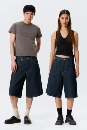 Pantalones cortos vaqueros holgados de talle medio Astro Loose Baggy – Blue Rinse – Azul oscuro