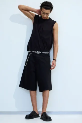 Pantalones cortos vaqueros holgados de talle medio Astro – Negro lavado – Negro