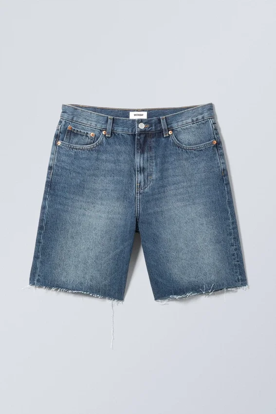 Pantalones cortos vaqueros holgados de talle medio Galaxy – Azul espinela Pantalones cortos vaqueros holgados de talle medio Galaxy – Azul espinela