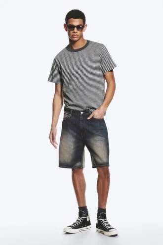 Pantalones cortos vaqueros holgados de talle medio Galaxy – Azul láser – Azul medio