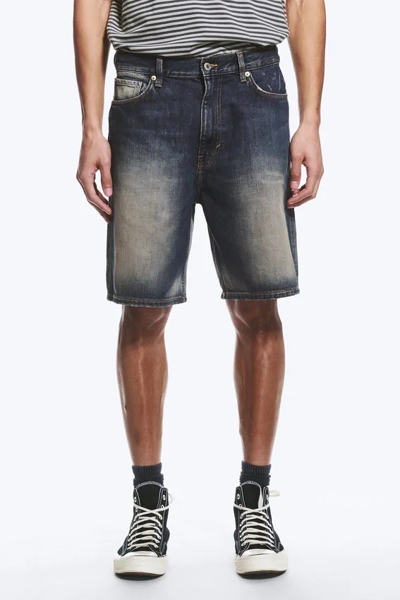 Pantalones cortos vaqueros holgados de talle medio Galaxy – Azul láser – Azul medio Pantalones cortos vaqueros holgados de talle medio Galaxy – Azul láser – Azul medio