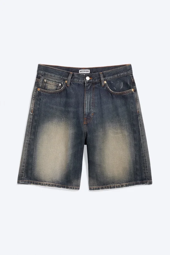 Pantalones cortos vaqueros holgados de talle medio Galaxy – Azul láser – Azul medio Pantalones cortos vaqueros holgados de talle medio Galaxy – Azul láser – Azul medio