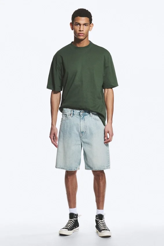 Pantalones cortos vaqueros holgados de talle medio Galaxy – Azul sueño – Azul claro Pantalones cortos vaqueros holgados de talle medio Galaxy – Azul sueño – Azul claro