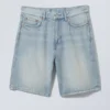 Pantalones cortos vaqueros holgados de talle medio Galaxy – Lip Blue – Azul claro Pantalones cortos vaqueros holgados de talle medio Galaxy – Lip Blue – Azul claro
