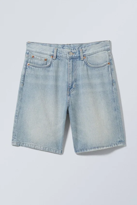 Pantalones cortos vaqueros holgados de talle medio Galaxy – Lip Blue – Azul claro Pantalones cortos vaqueros holgados de talle medio Galaxy – Lip Blue – Azul claro
