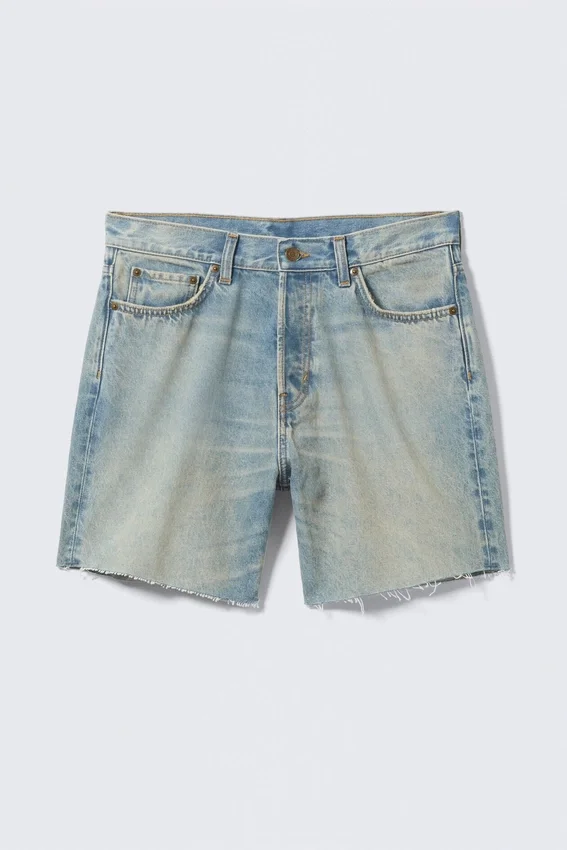 Pantalones cortos vaqueros holgados hasta la mitad del muslo – Azul puerto – Azul claro Pantalones cortos vaqueros holgados hasta la mitad del muslo – Azul puerto – Azul claro