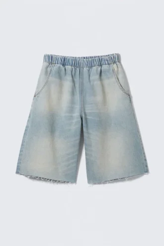Pantalones cortos vaqueros holgados Saturn sin cremallera – Azul puerto – Azul claro