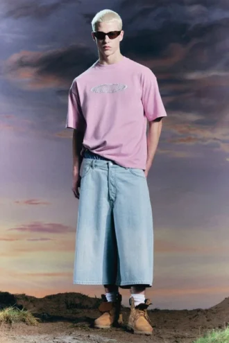Pantalones cortos vaqueros largos holgados de talle medio Void – Azul fantasma – Azul claro