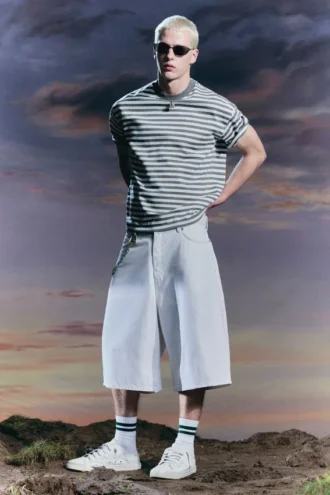 Pantalones cortos vaqueros largos holgados de talle medio Void – Blanco sucio – Blanco