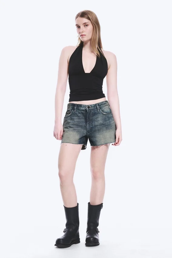 Pantalones cortos vaqueros mini de talle bajo con efecto desgastado Duchess – Azul Báltico – Azul oscuro Pantalones cortos vaqueros mini de talle bajo con efecto desgastado Duchess – Azul Báltico – Azul oscuro