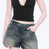 Pantalones cortos vaqueros mini de talle bajo con efecto desgastado Duchess – Azul Báltico – Azul oscuro Pantalones cortos vaqueros mini de talle bajo con efecto desgastado Duchess – Azul Báltico – Azul oscuro