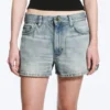 Pantalones cortos vaqueros mini de talle bajo con efecto desgastado Duchess – Azul puerto – Azul claro Pantalones cortos vaqueros mini de talle bajo con efecto desgastado Duchess – Azul puerto – Azul claro