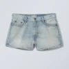 Pantalones cortos vaqueros mini de talle bajo con efecto desgastado Duchess – Azul puerto – Azul claro Pantalones cortos vaqueros mini de talle bajo con efecto desgastado Duchess – Azul puerto – Azul claro