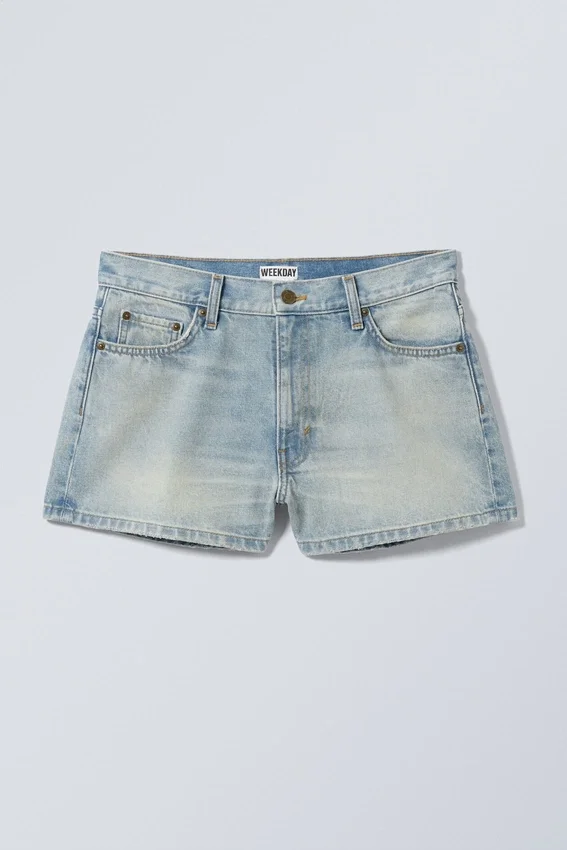 Pantalones cortos vaqueros mini de talle bajo con efecto desgastado Duchess – Azul puerto – Azul claro Pantalones cortos vaqueros mini de talle bajo con efecto desgastado Duchess – Azul puerto – Azul claro