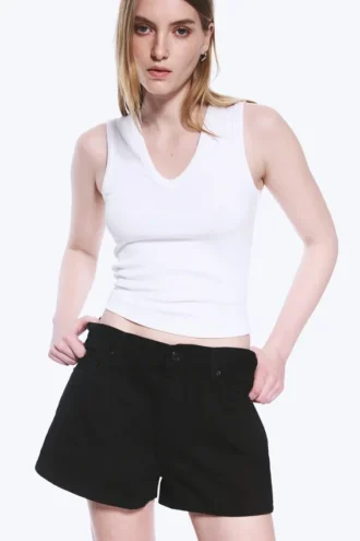 Pantalones cortos vaqueros mini de talle bajo con efecto desgastado Duchess – Lavado negro – Negro