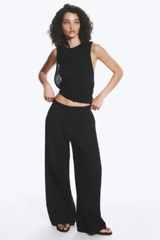 Pantalones de algodón arrugado – Negro