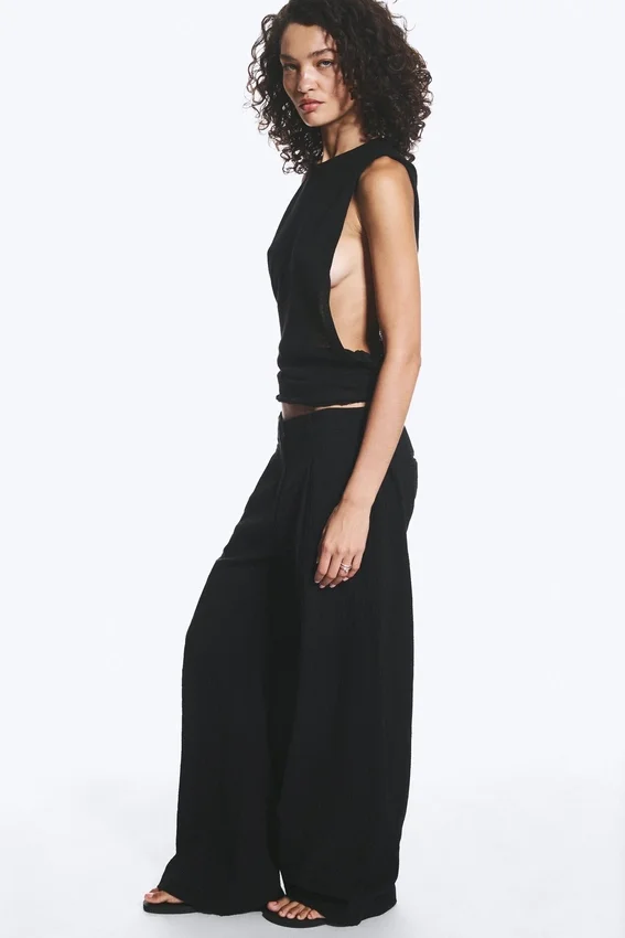 Pantalones de algodón arrugado – Negro Pantalones de algodón arrugado – Negro