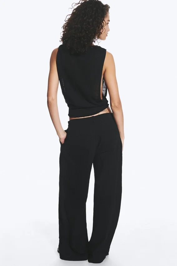 Pantalones de algodón arrugado – Negro Pantalones de algodón arrugado – Negro