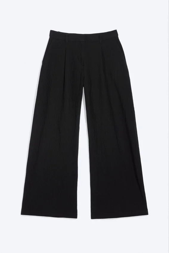 Pantalones de algodón arrugado – Negro Pantalones de algodón arrugado – Negro
