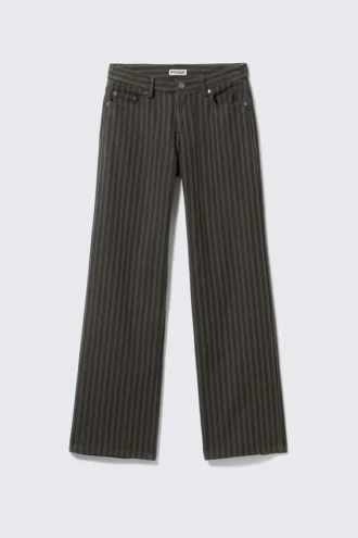 Pantalones de algodón de cintura baja con rayas diplomáticas – Gris oscuro a rayas