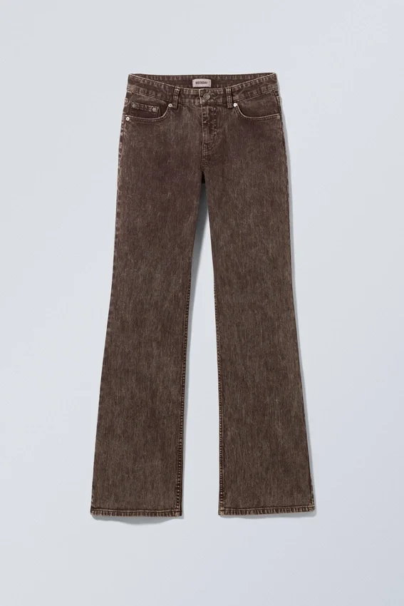 Pantalones de algodón de corte acampanado bajo – Marrón oscuro estructurado Pantalones de algodón de corte acampanado bajo – Marrón oscuro estructurado